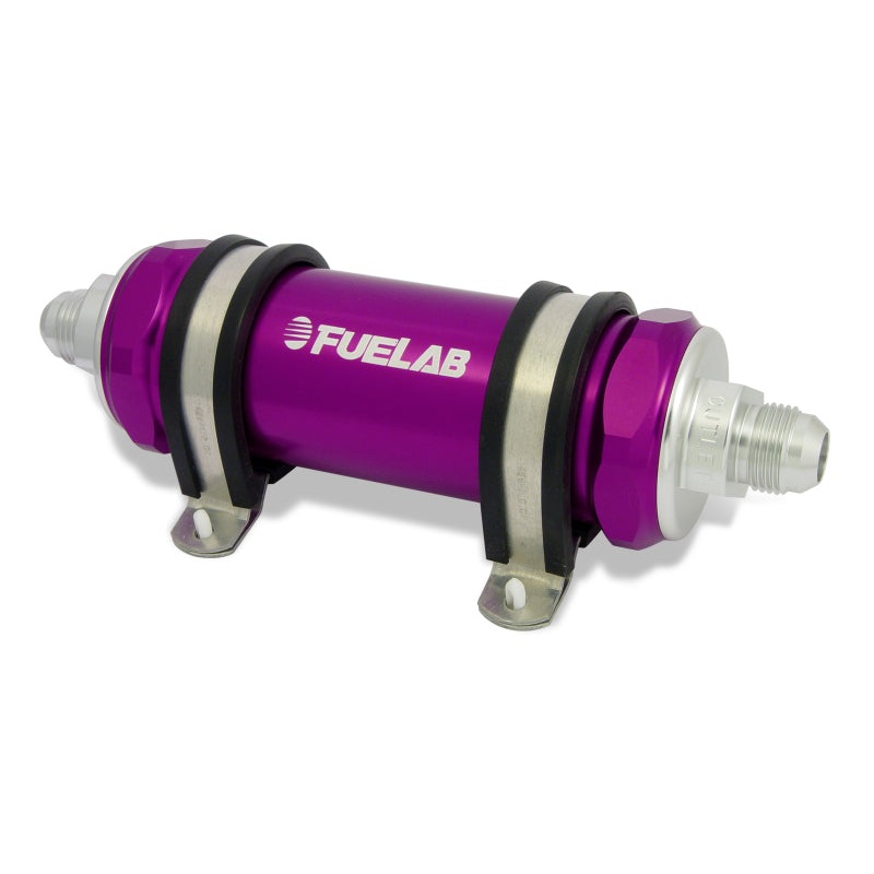 Fuelab 828 In-Line Fuel Filter Long -8AN In/Out 10 Micron Fabric – Purple