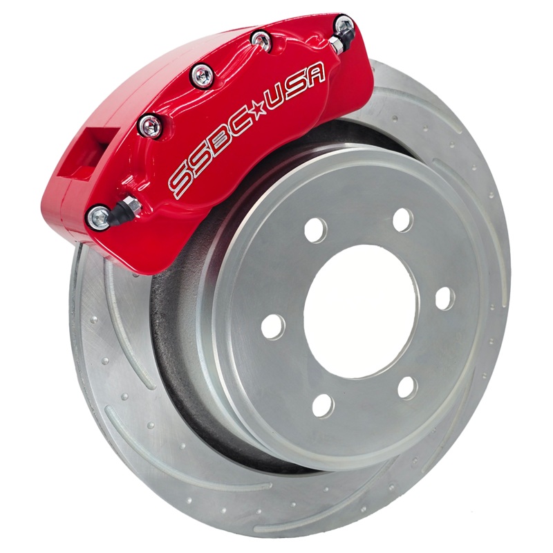 American Made B4-Brawler LT Direct Fit 4-Piston Billet Aluminum Rear Caliper Disc Brake Kit W/DS Rotors. Red A415-21R-DS
