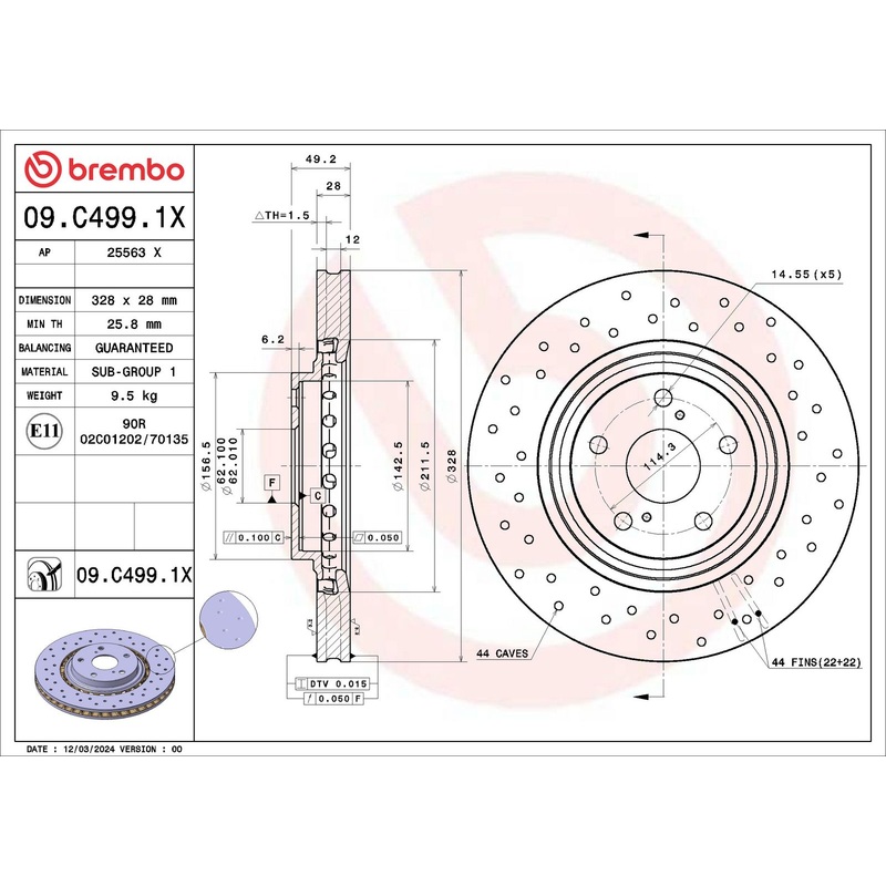 XTRA Drilled Front Disc Brake Rotor – 09.C499.1X