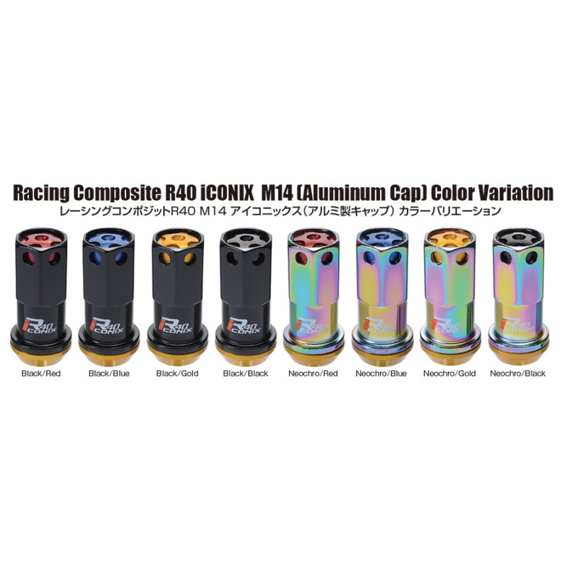 Project Kics 14×1.50 R40 Iconix Lock & Lug Nuts – Neo Chrome w/Gold Cap | 16+4 Locks | WRIA14NA