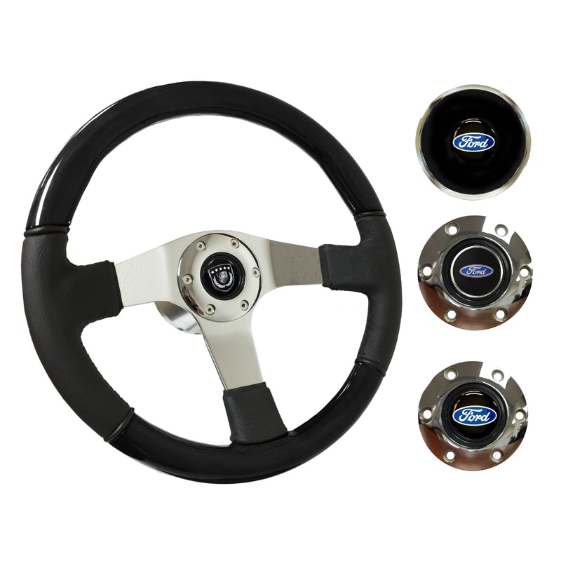 1967-69 Ford Galaxie Steering Wheel Kit | Black Ash Wood – Leather | ST3019BK