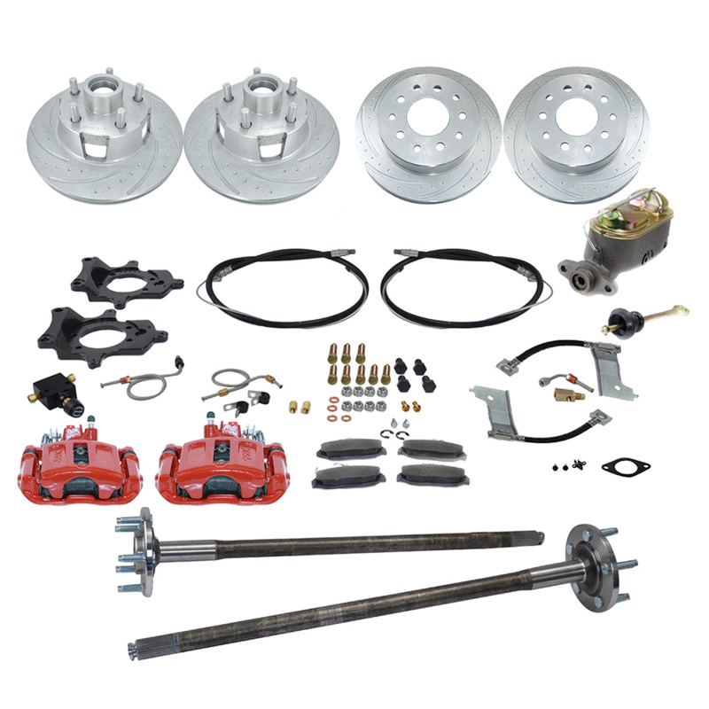 New Direct Fit 4 Wheel Drum to Disc Brake Conversion Kit W/DS Rotors (5 Lug). Red A112-2R-DS