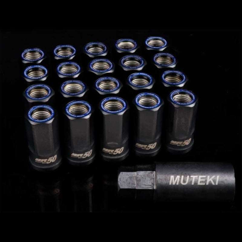 Wheel Mate Muteki HR50 Open End Lug Nuts – Black w/ Blue Ring 14×1.50