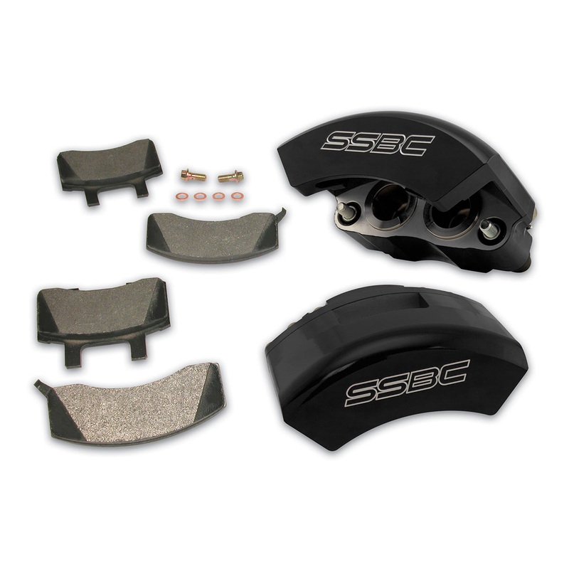 American Made Super Twin TK “Quick Change” 2-Piston Billet Aluminum Front Caliper Upgrade Kit W/Performance Pads. Black Part#  A186-1BK