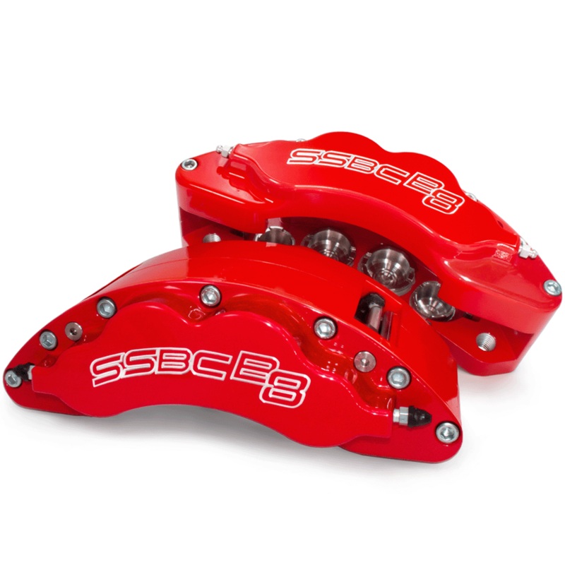 American Made B8-Barbarian 8 Piston Billet Aluminum Direct Fit Front Caliper Upgrade Kit. Red A404-30AR
