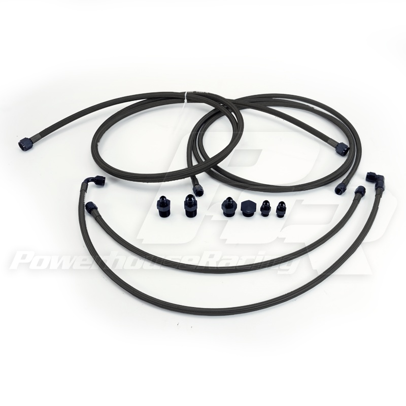 PHR E85 Fuel Line Kit for 1993-1998 MKIV SupraSingle -10 feed-8 returnBlack coated stainless braided Teflon lineFor PHR fuel pump hangerFor stock intake manifoldFor flex fuel sensor in return line
