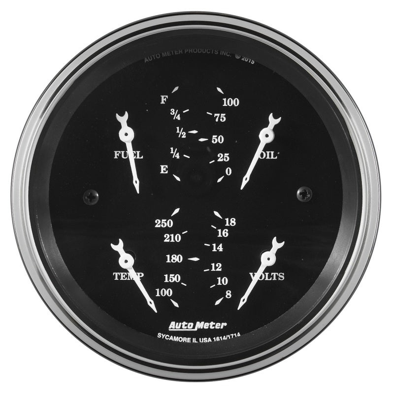 Auto Meter Gauge Dual Fuel & OILP 3 3/8in 240E-33F & 100psi Elec Old Tyme Black Universal | 1713