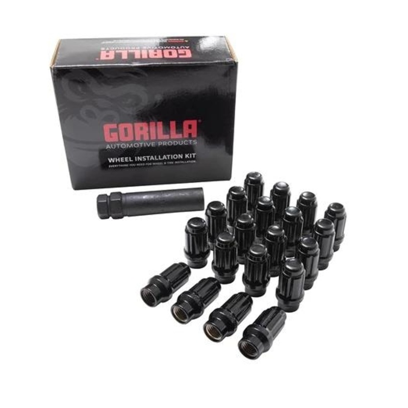 Gorilla Tuner Series Spline ET Lug Nut 12×1.50 Black 5 Lug Kit with Key (Set of 20) passenger car