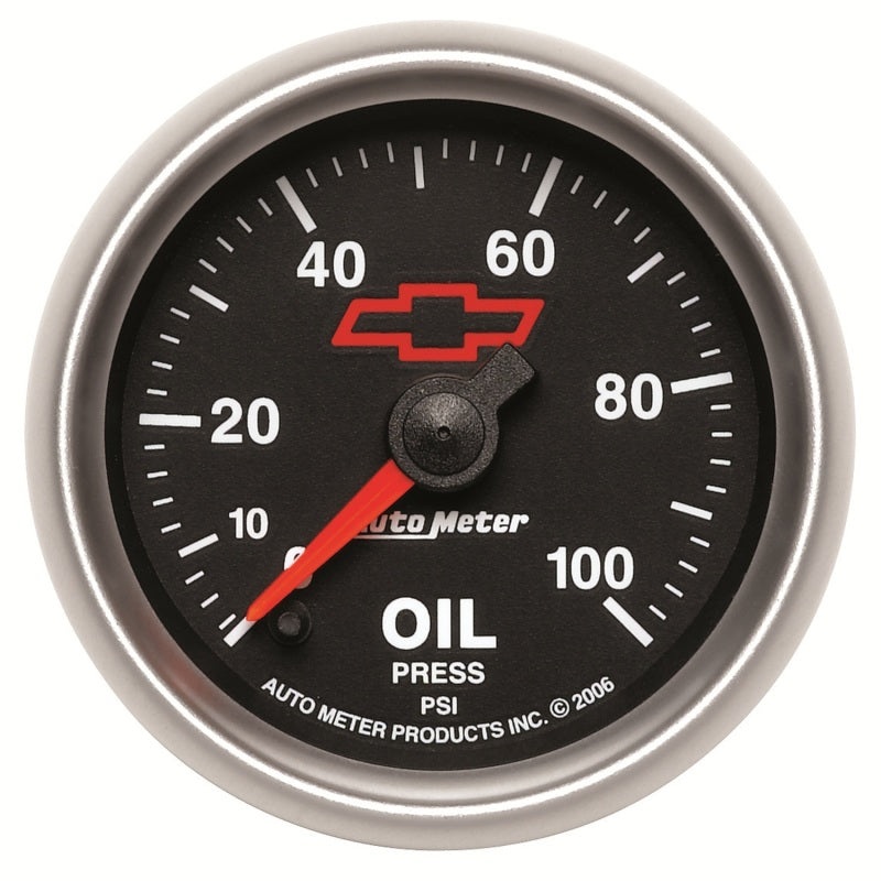 Autometer GM Bowtie Black 2-1/16in 0-100 PSI Oil Pressure – Stepper Motor
