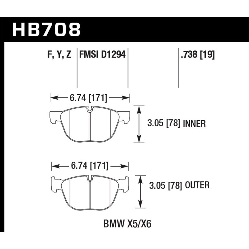 Hawk 07-08 BMW X5 3.0si/4.8i / 09-13 X5 Xdrive / 08-13 X6 Xdrive HPS Front Brake Pads