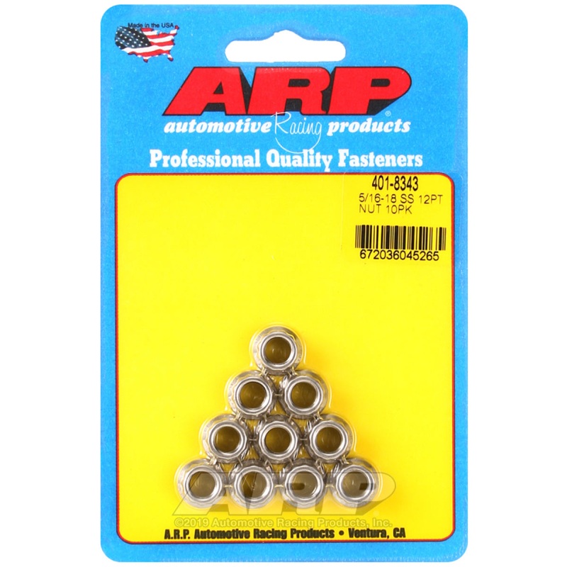 ARP 5/16-18 12PT Nut Kit SS – 10 PK