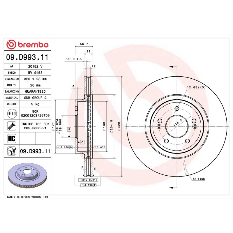 PRIME UV Coated Front Disc Brake Rotor – 09.D993.11