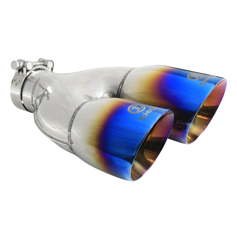 aFe Takeda 2.5in 304 Stainless Steel Clamp-on Exhaust Tip Driver Side 2.5in Inlet 4inDual-Blue Flame