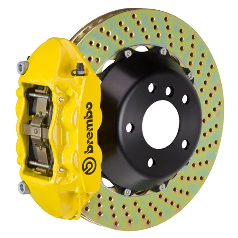 Brembo 08-14 WRX STI Rear GT BBK 4 Piston Cast 345×28 2pc Rotor Drilled- Yellow | 2P1.8020A5