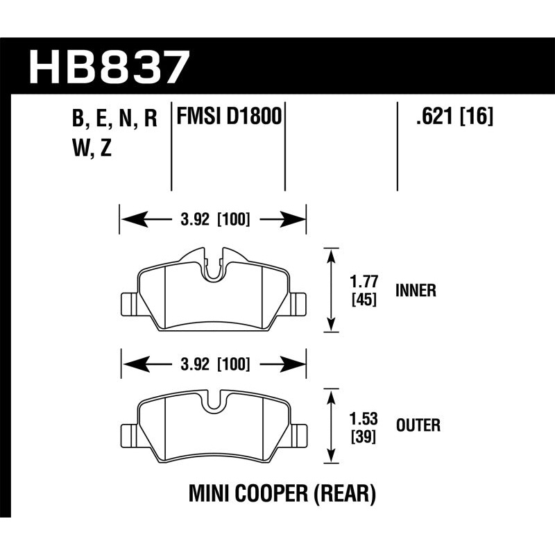 Hawk 14-19 Mini Cooper HP Plus Rear Street Brake Pads
