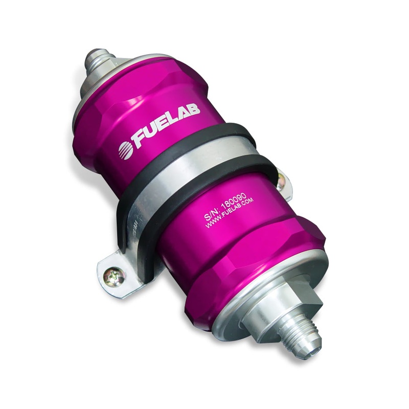 Fuelab 818 In-Line Fuel Filter Standard -10AN In/-6AN Out 40 Micron Stainless – Purple