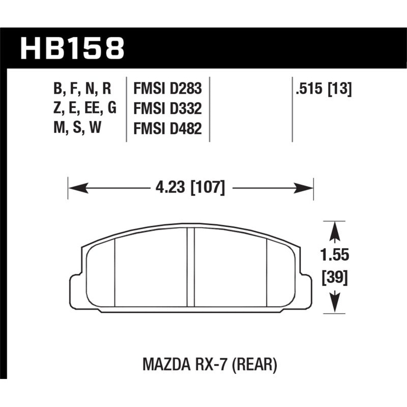 Hawk 2003-2005 Mazda 6 HPS 5.0 Rear Brake Pads