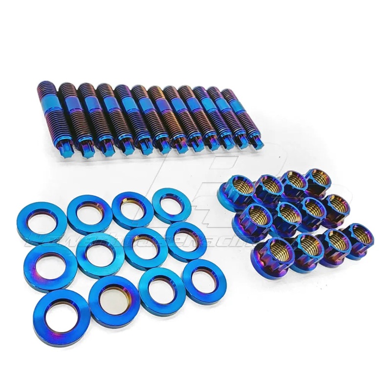 PHR Titanium Stud and Nut Kit, for Turbo Manifolds-Set of (8) for GE Cylinder Head- (8) 12 Point Nuts with Washers