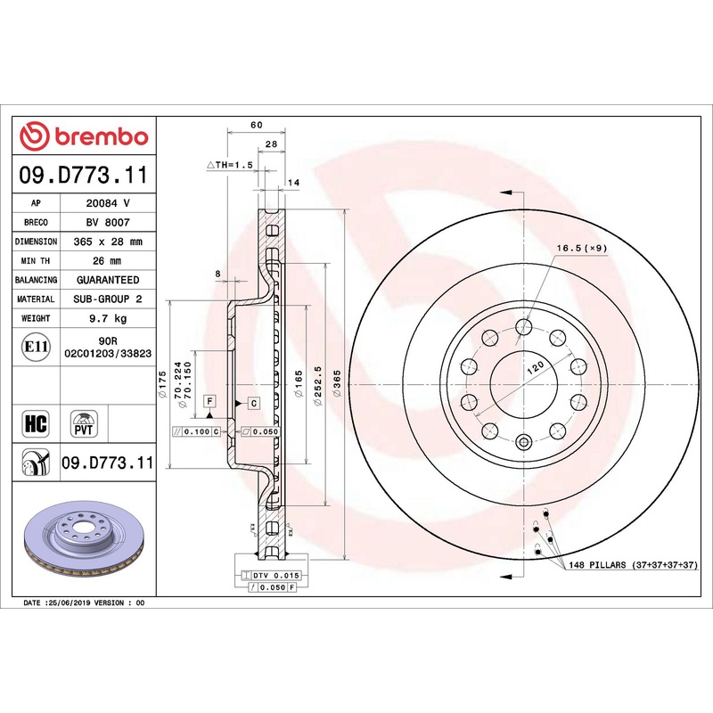 PRIME UV Coated Rear Disc Brake Rotor – 09.D773.11