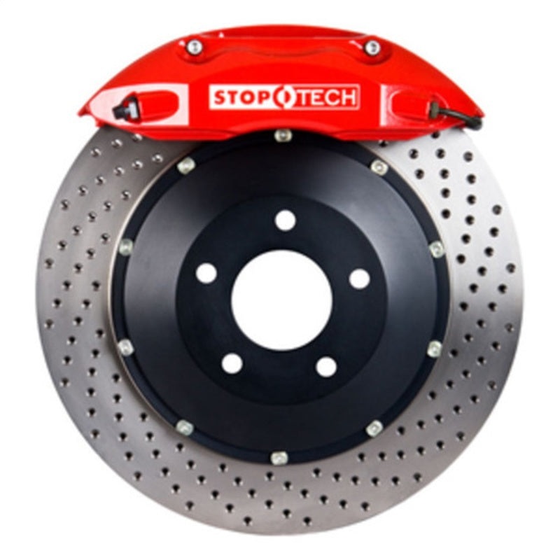 StopTech 08-09 BMW M3 (E92) V8 Rear 355×32 Red ST-40 Calipers Drilled Rotors/Pads/SS Lines