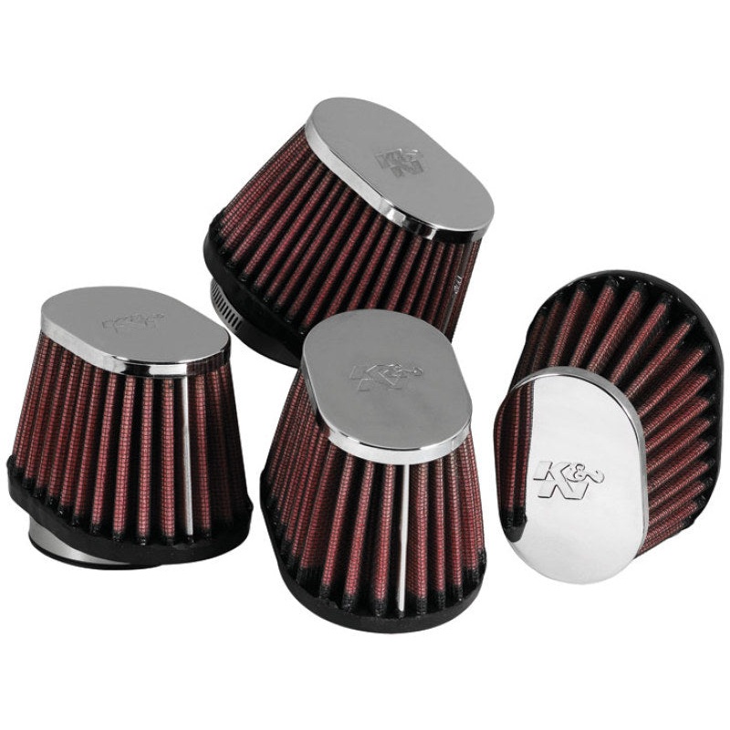 K&N Universal Chrome Oval Tapered Air Filter – 2in Flg ID x 4in OS L 3in OS W x 2.75in H