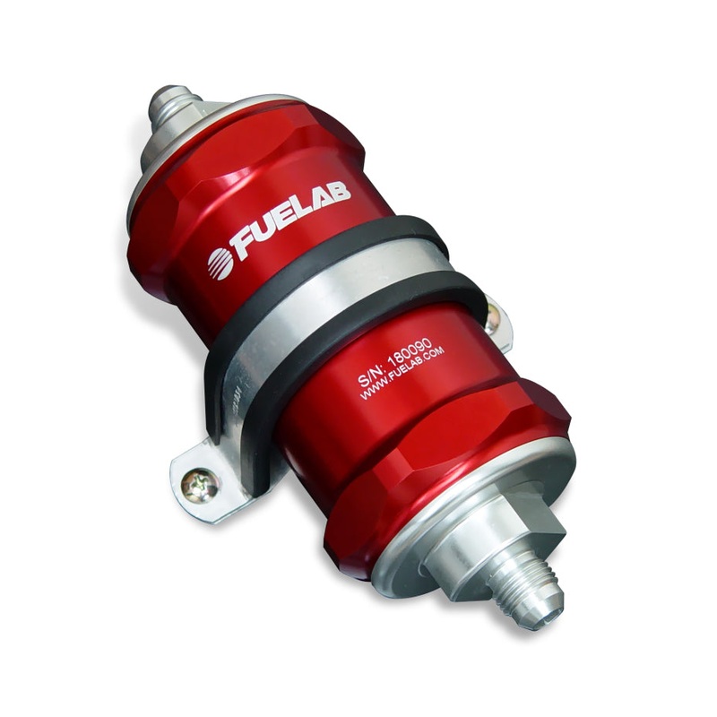 Fuelab 818 In-Line Fuel Filter Standard -10AN In/-8AN Out 40 Micron Stainless – Red