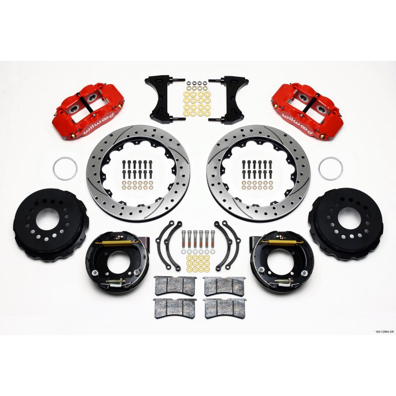 Wilwood Narrow Superlite 4R Rear P-Brk Kit 12.88in Drilled Red Chevy 12 Bolt w/ C-Clips