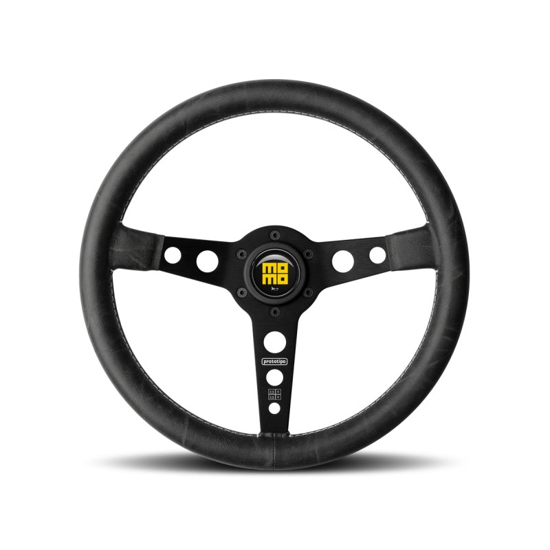 Momo Prototip Heritage Steering Wheel 350 mm – Black Leather/White Stitch/Black Spokes