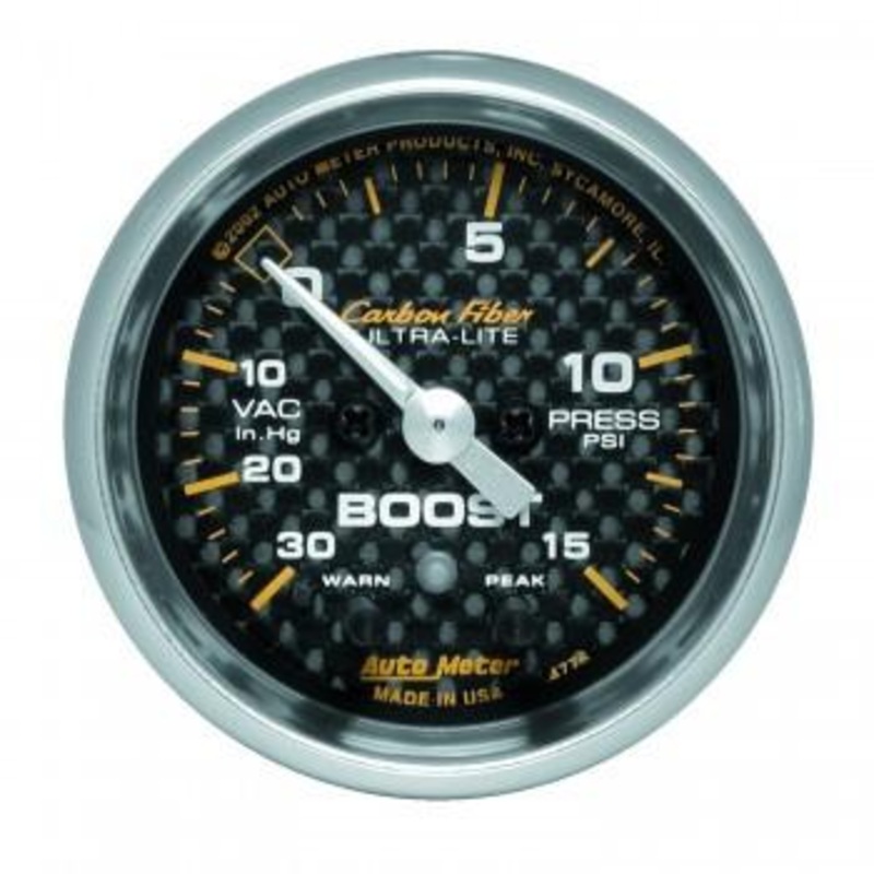Autometer Carbon Fiber Series 2-1/16” Boost/Vacuum 30 IN HG/15 PSI Gauge (4776)