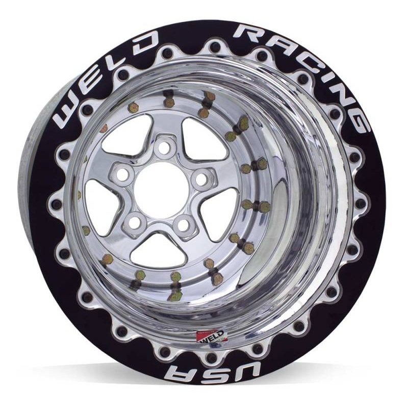 Weld Alumastar 2.0 15×12 / 5×4.75 BP / 5in. BS Polished Wheel – Black Single Bead Lock MT