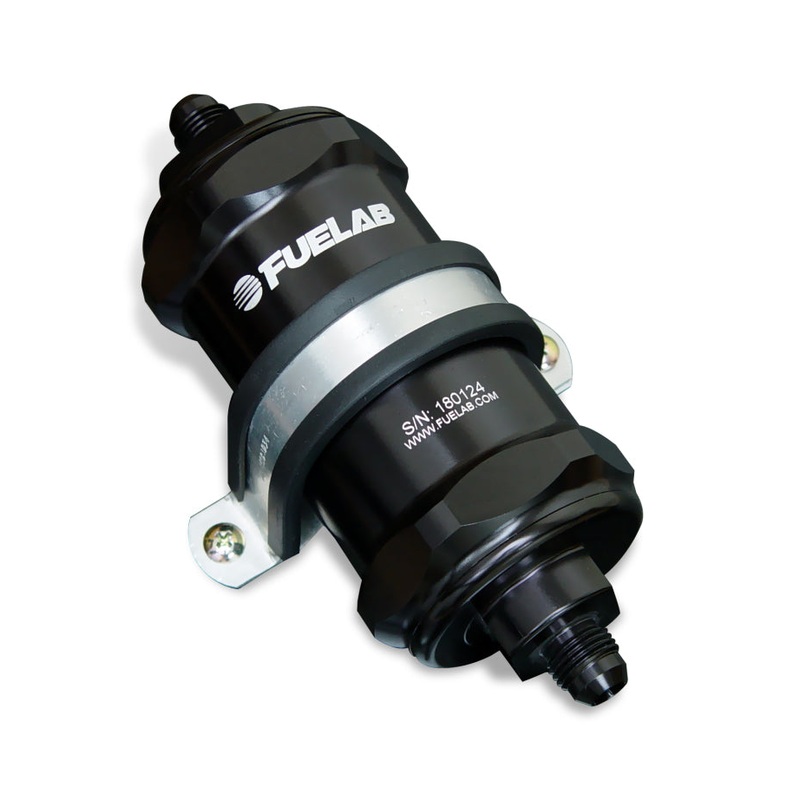 Fuelab 818 In-Line Fuel Filter Standard -6AN In/-10AN Out 100 Micron Stainless – Black