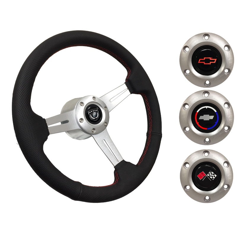 1969-75 Corvette Steering Wheel Kit | Perforated Leather | ST3587BLK-RED