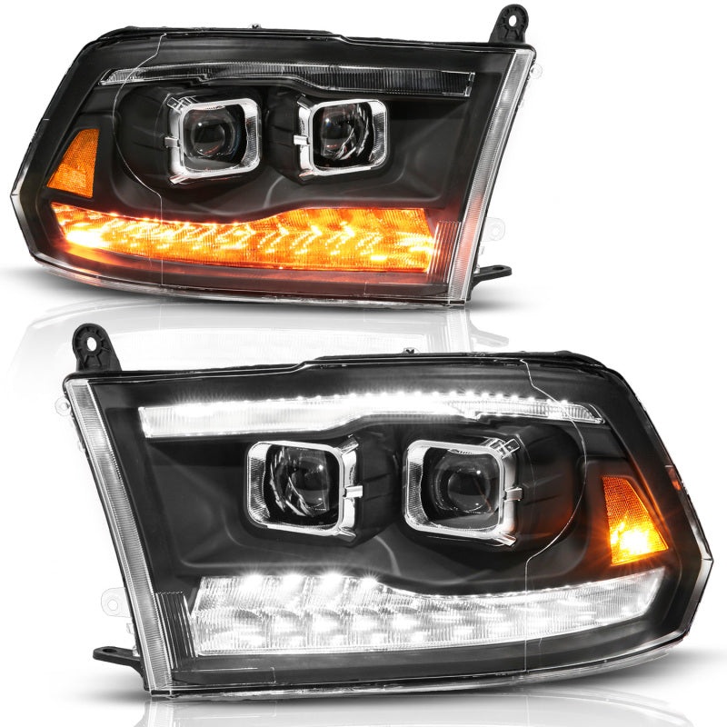 ANZO 09-19 Dodge RAM 1500 / 10-18 2500/3500 LED Proj Headlights SeqSig Black – Pair