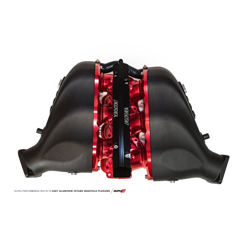 AMS Performance 2009+ Nissan GT-R Alpha Cast Plenum/Billet Intake Manifold w/ Std Fuel Rail – Red