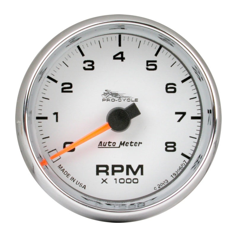 Autometer Pro-Cycle Gauge Tachometer 2 5/8in 8K Rpm 2&4 Cylinder White Universal | 19307