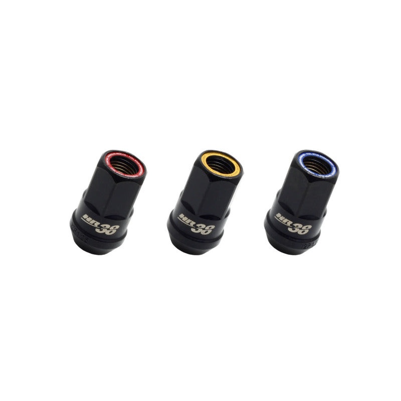 Wheel Mate Muteki HR38 Open End Lug Nuts 12×1.25 Black Chrome / Yellow Ring