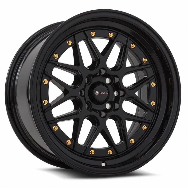 VORS VR7 16″ 4×100/4×114.3 All Black Gold Rivet
