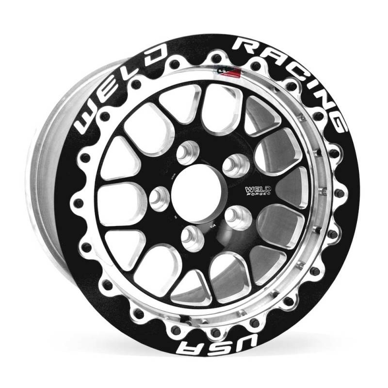 Weld S77 15×10.33 / 5×4.75 BP / 4.5in. BS Black Wheel (Medium Pad) – Black Single Beadlock MT