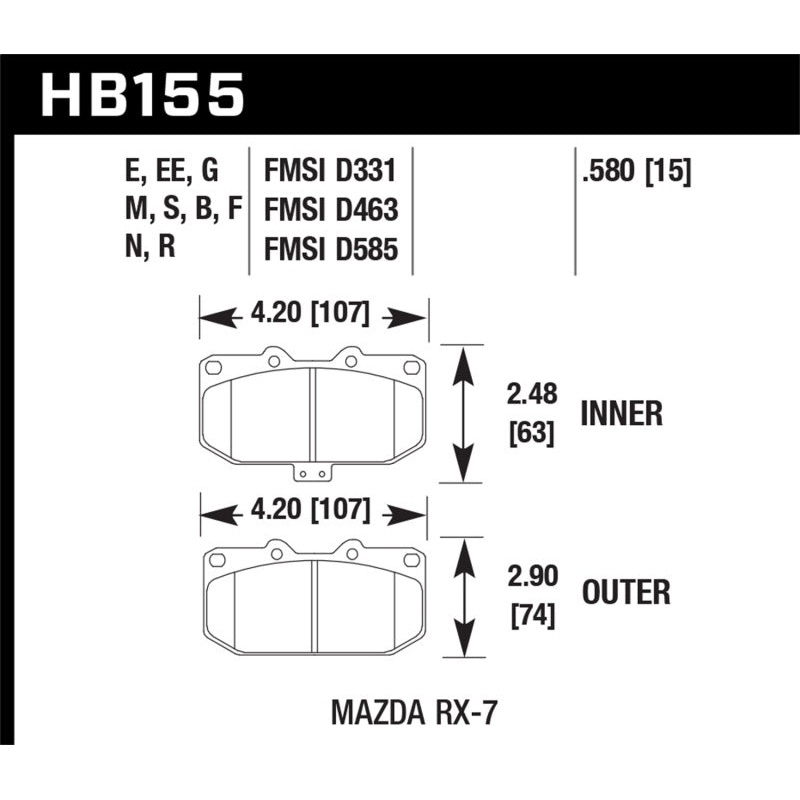 Hawk 1990-1990 Mazda RX-7 GXL (w/Elec Adjust Susp) HPS 5.0 Front Brake Pads