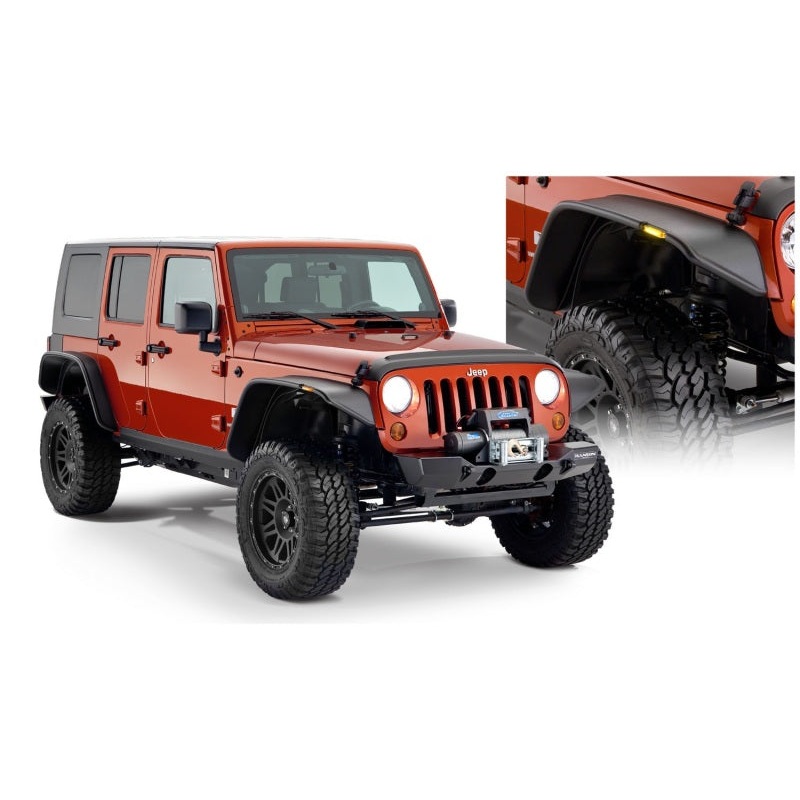 Bushwacker 07-18 Jeep Wrangler Unlimited Flat Style Flares 4pc 4-Door Sport Utility Only – Black