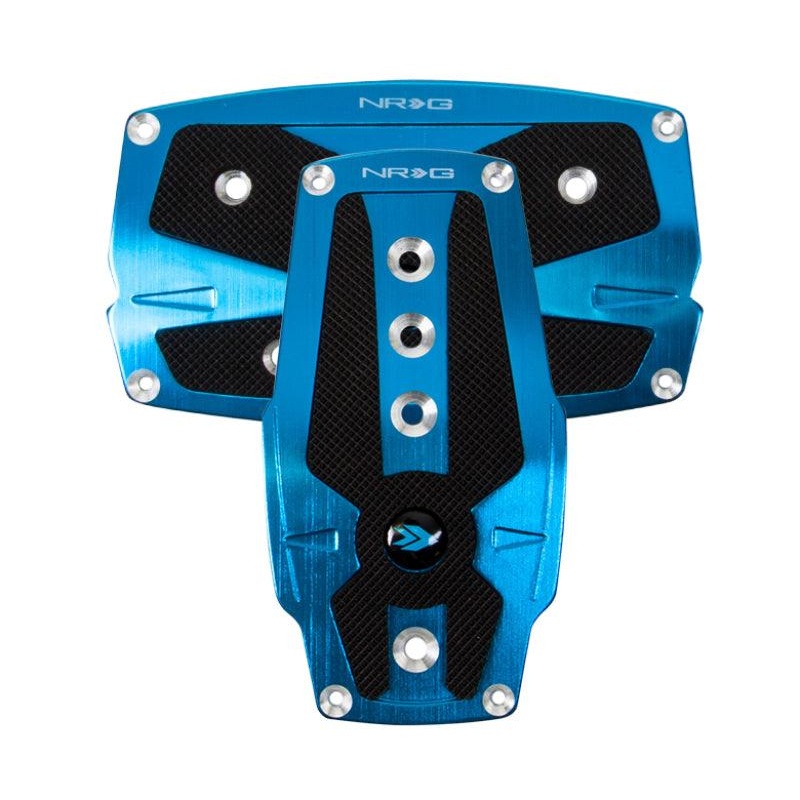 NRG Brushed Aluminum Sport Pedal A/T – Blue w/Black Rubber Inserts