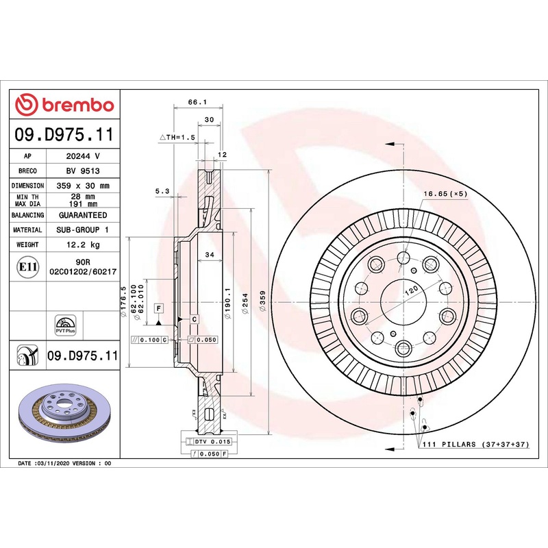 PRIME UV Coated Rear Disc Brake Rotor – 09.D975.11