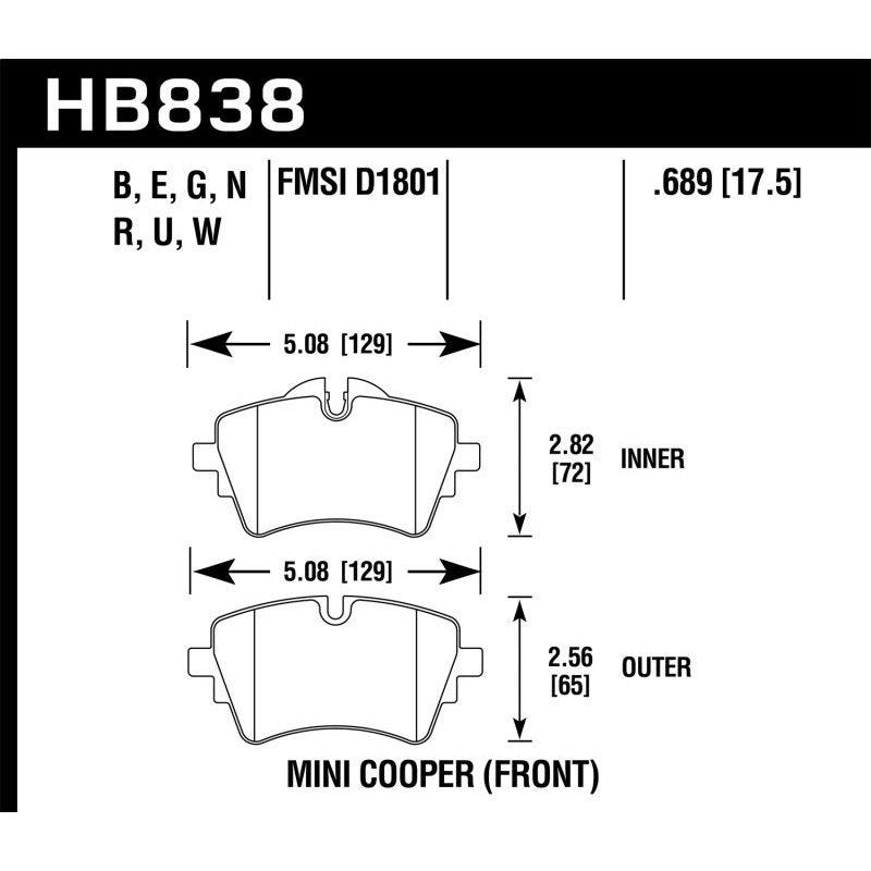 Hawk 14-17 Mini Cooper S HP+ Front Brake Pads
