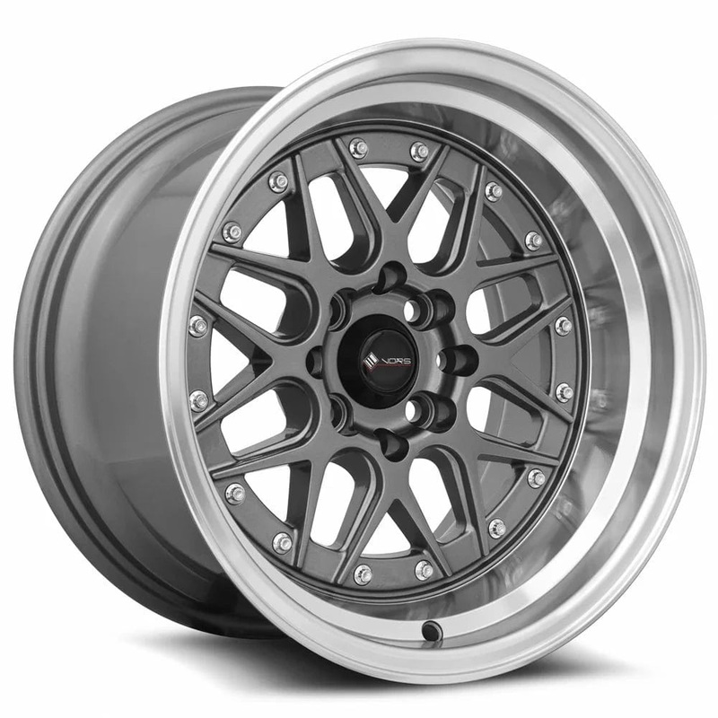 VORS VR7 16″ 4×100/4×114.3 Gun Metal Machine Lip Chrome Rivet
