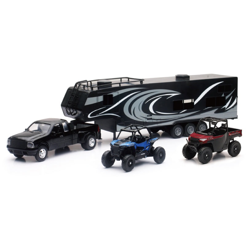 New Ray Toys Pickup Toy Hauler w/Polaris Vehicles (Blue RZR and Red Ranger)