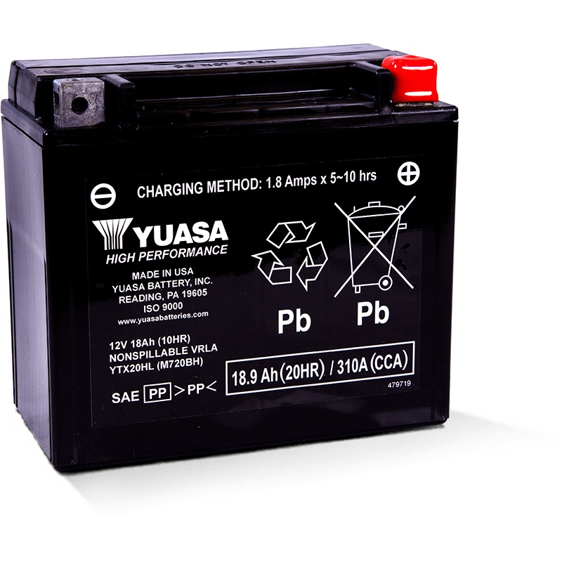 Yuasa YTX20HL Maintenance Free AGM 12 Volt Battery