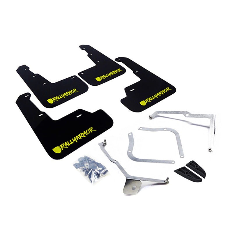 Rally Armor UR Mudflaps Black w/ Green Logo New Font – 2015-2021 WRX/STI